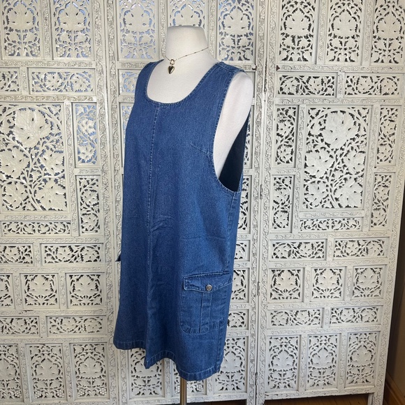 Vintage Medium Wash Sleeveless Denim Two Pocket Overall Dress Sz Medium - Picture 5 of 9